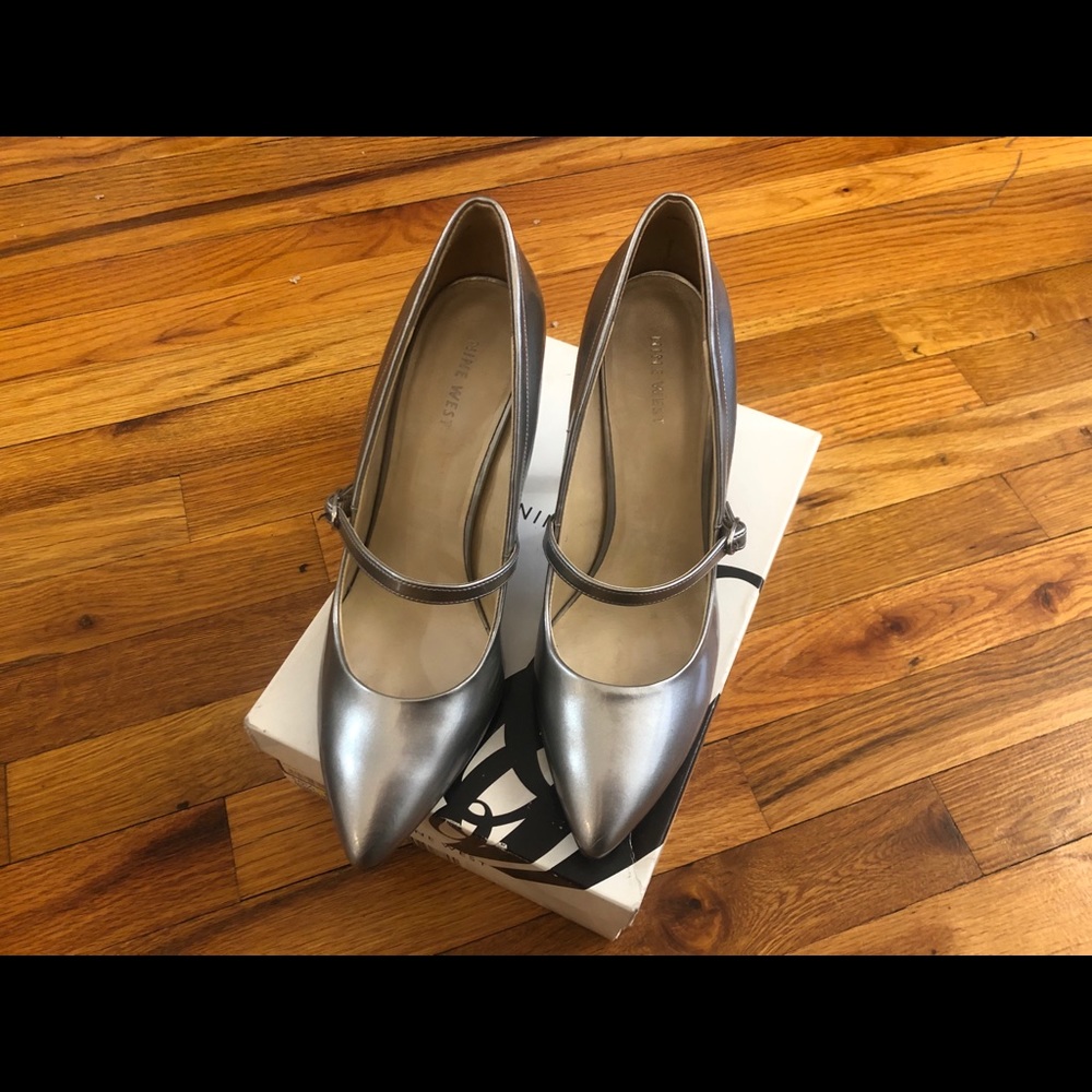 Nine West Silver High Heeled Mary Janes